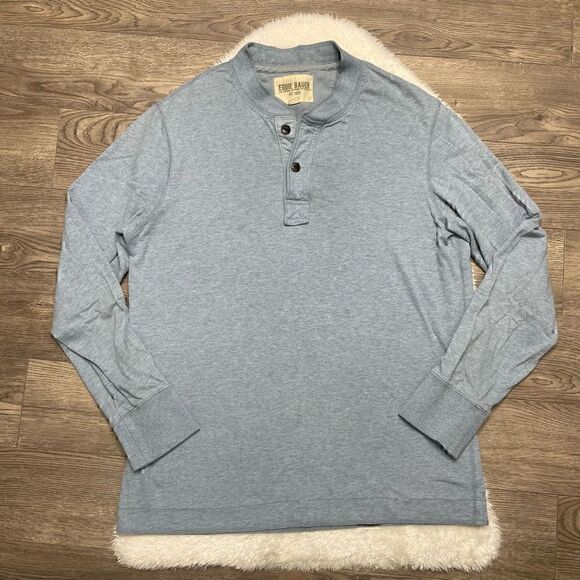 Eddie Bauer Blue Long Sleeve Henley Shirt Mens Size Medium Stretch Button - Picture 2 of 11